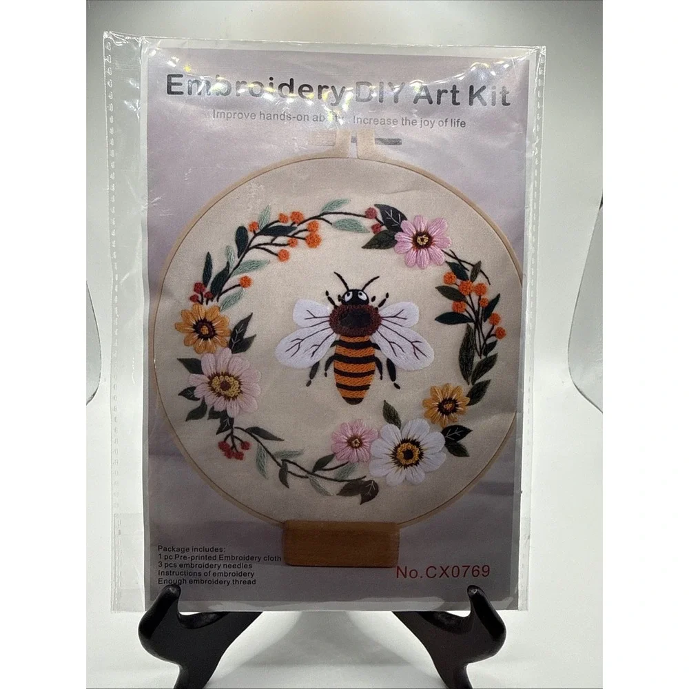 5 Embroidery Sewing Set DIY Cross Stitch Starter Beginners Kit Flower Bee Bug